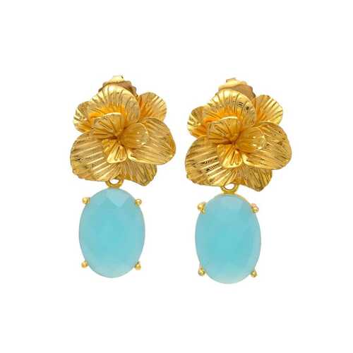 New arrival turquoise gemstone and golden flower earring