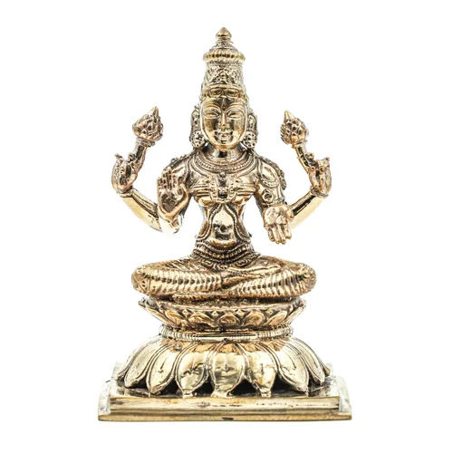 5 Inch Bronze God Lotus Lakshmi Statue - Color: Golden