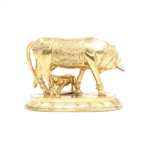 6 Inch Cow Calf Bronze Statue - Color: Golden