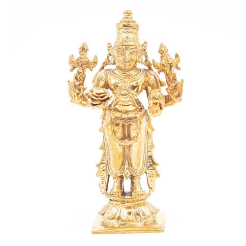 4 Inch Bronze God Dhanvanthri Statue - Color: Golden