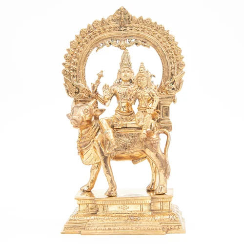 8 Inch Bronze God Pradosha Moorthy Statue - Color: Golden