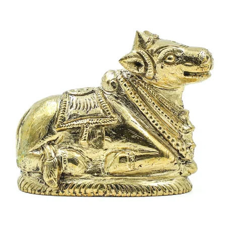 3 Inch Bronze God Nandhi Lingam Statue - Color: Golden