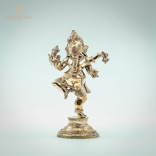 4.5 Inches Dancing Ganesh Panchalogam Bronze Idol - Color: Golden