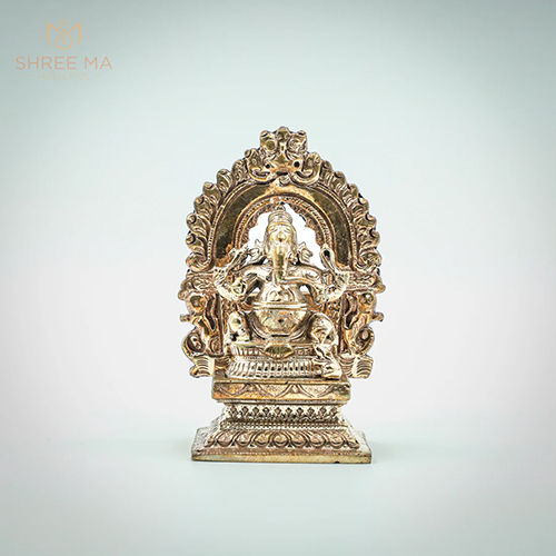 3 Inches Ganesh With Arch Panchalogam Bronze Idol - Color: Golden