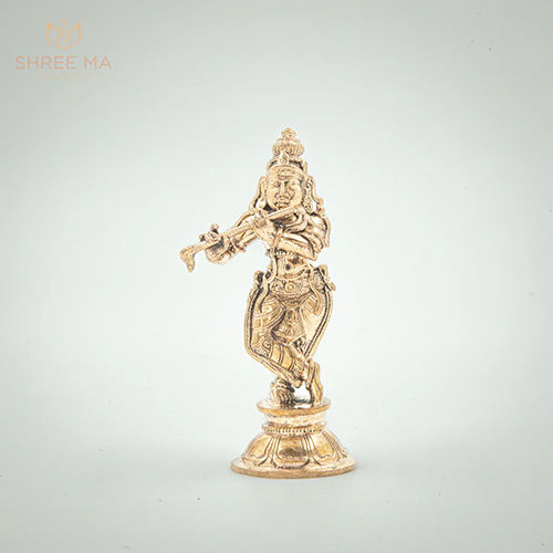 4 Inches Krishna Panchalogam Bronze Idol - Color: Golden