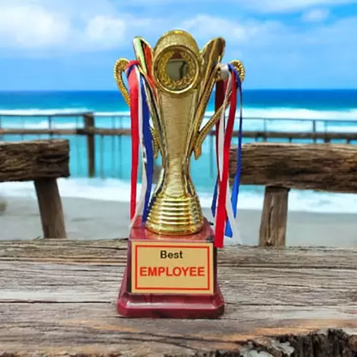 7.5 Inch Golden Trophy For Employee