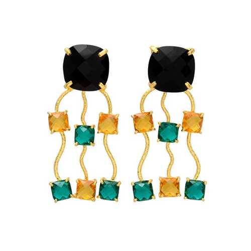 New arrival black onyx and citrine hydro gemstone earrings