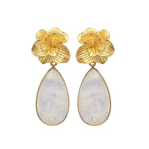 New arrival white chalcedony gemstone earrings with flowers design