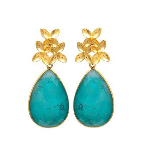 New arrival turquoise gemstone with flowers design earrings set