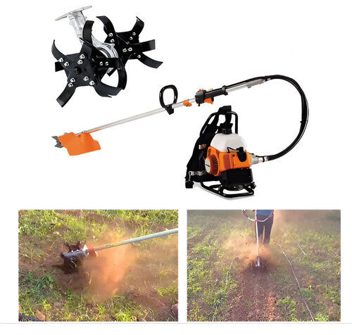 Back pack 2 strokes 52 cc brush cutter with round tiller attachment