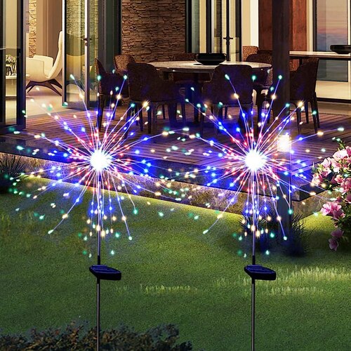 Mitsico Solar Firework Lights Outdoor-Fireworks Solar Lights Waterproof with 90 LED Multi Color Lights for Garden Decor