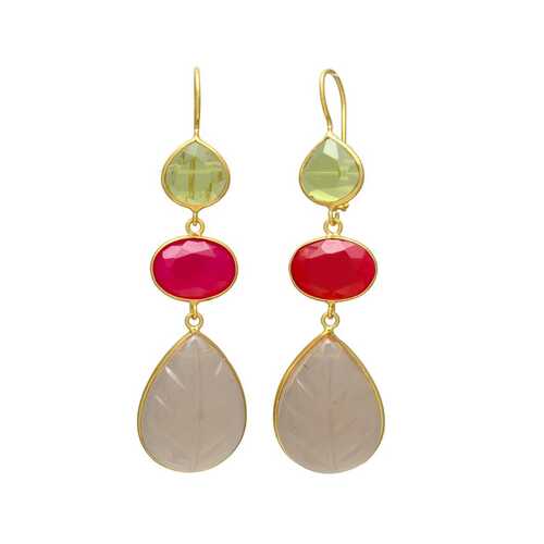 New arrival long red and green amethyst hydro gemstone earrings