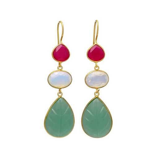 New arrival long milky chalcedony and Ruby hydro gemstone earrings