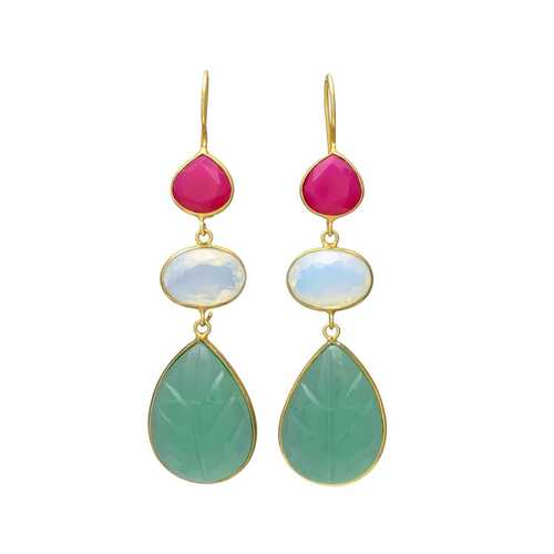 New arrival long green amethyst hydro and white chalcedony gemstone earrings