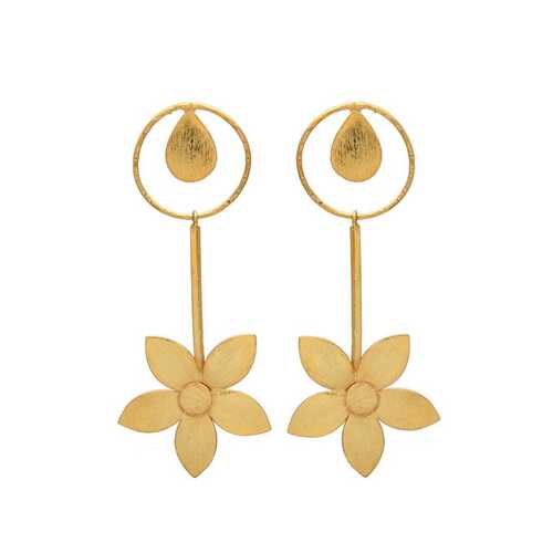 New arrival long sunflower design brass earring