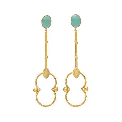 new arrival woman golden dangle earring with aqua chalcedony gemstone