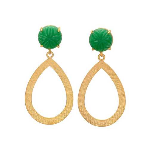 New arrival golden drop earring with green onyx gemstone