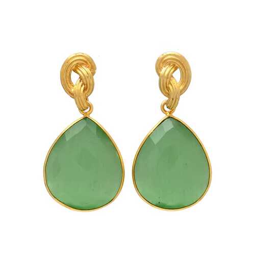 New arrival green chalcedony gemstone drop earring