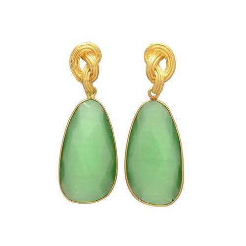 New arrival green chalcedony gemstone dangle earring