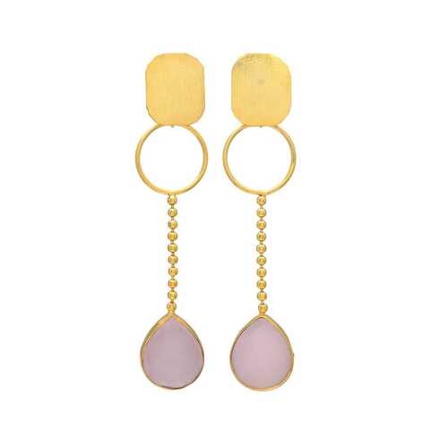 New arrival golden dangle earring with pink chlacedony