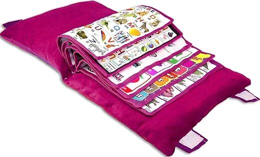 Mitsico Kid's Soft Learning Cotton Pillow Book with English and Hindi Alphabets, Numbers, Animals Names and Pictures & Colors for Kids Velvet Cushion Book