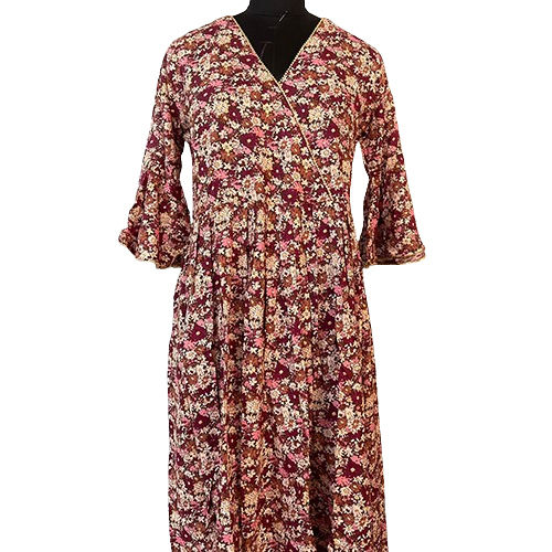 Ladies Floral Dress - Color: Maroon