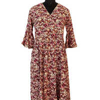 Ladies Floral Dress - Rayon Material, Sizes Xxs To Xxxl , Maroon Color, Breathable, No-fade, Washable Feature, Full Sleeves For Elegance