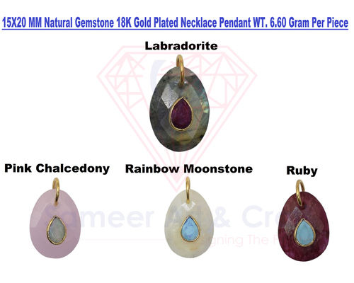 Natural Gemstone With Gold Plated Handmade Oval Shape Pendant