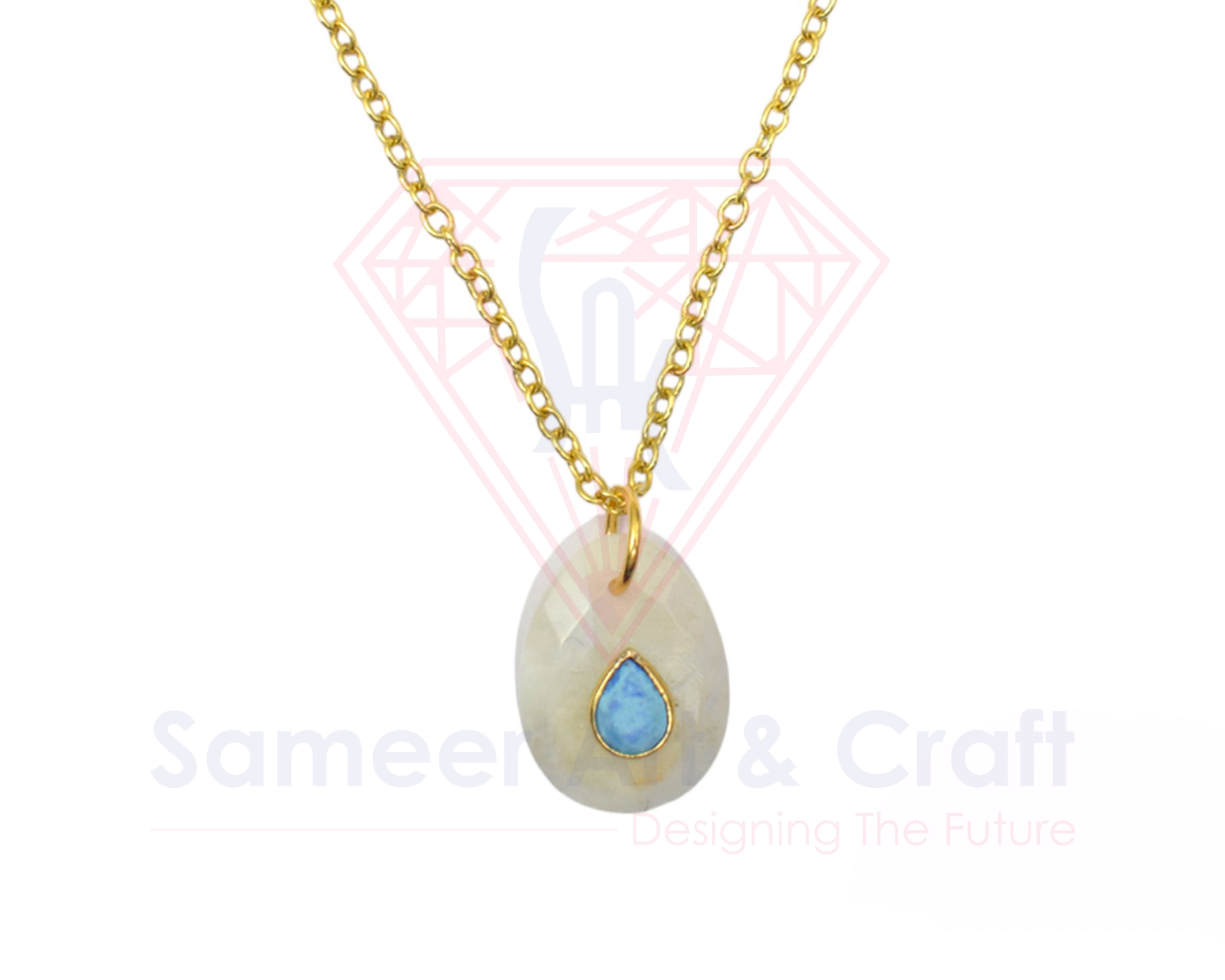 Natural Gemstone With Gold Plated Handmade Oval Shape Pendant