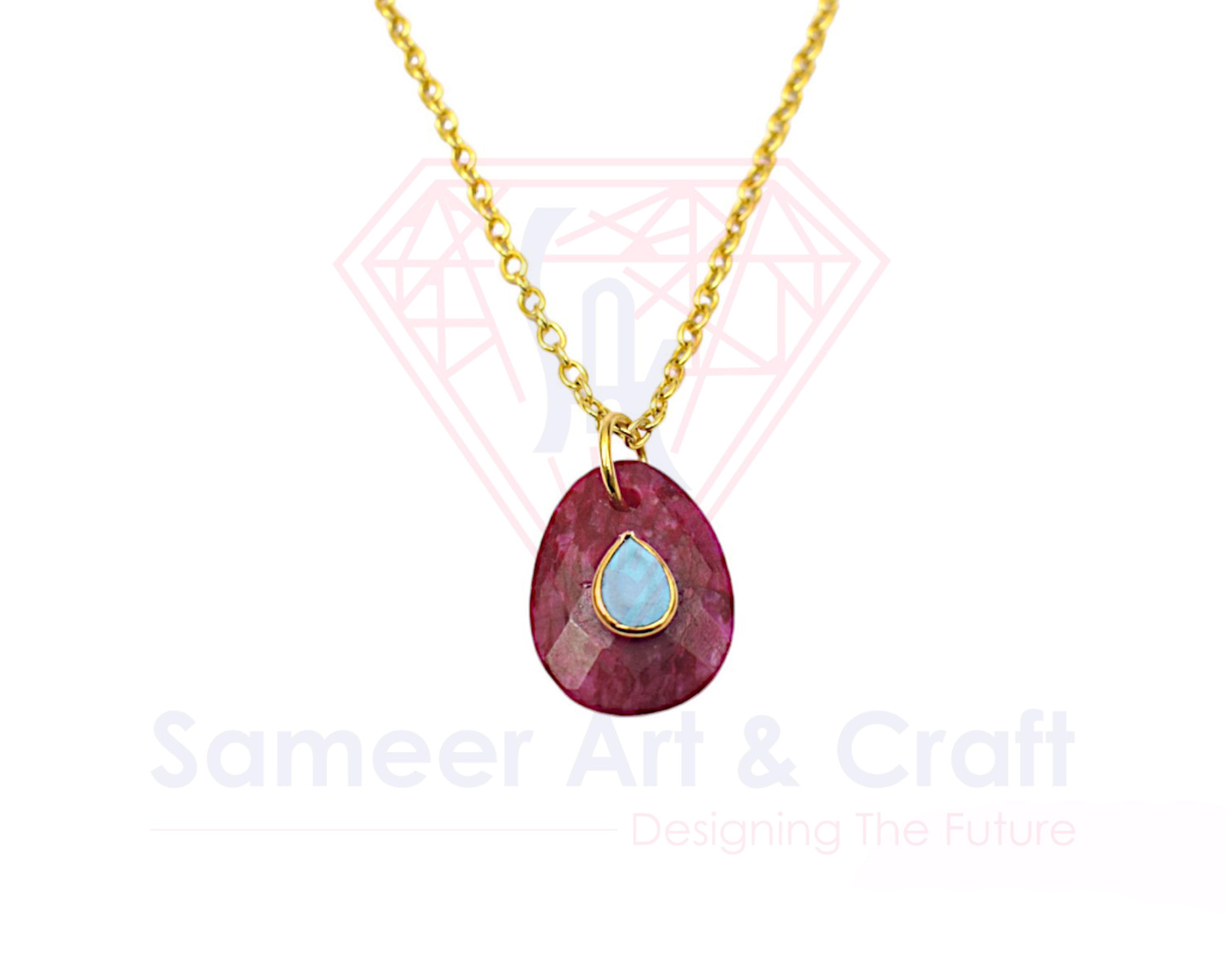 Natural Gemstone With Gold Plated Handmade Oval Shape Pendant