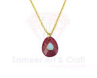 Natural Gemstone With Gold Plated Handmade Oval Shape Pendant