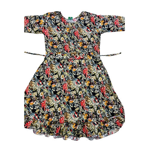 Girls Flair Round Neck Cotton Floral Print Dress