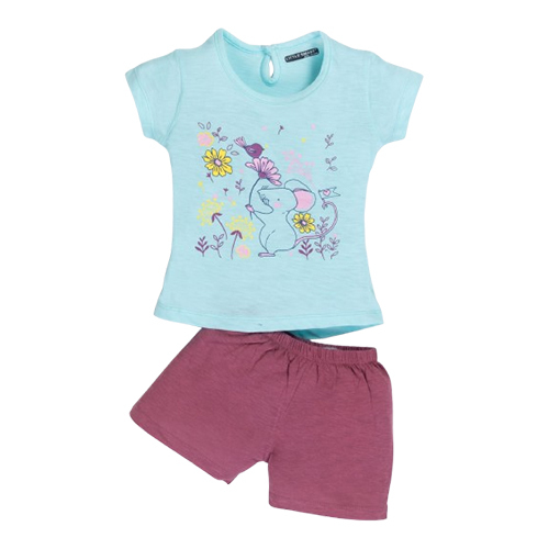 Kids Girls Pure Cotton Printed T-Shirt with Shorts