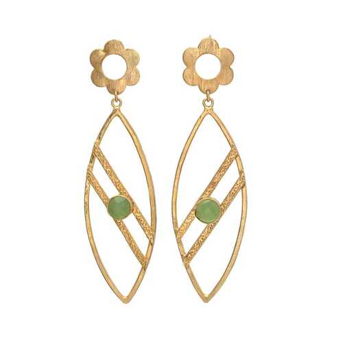 New arrival flower stud drop earring with green chalcedony gemstone