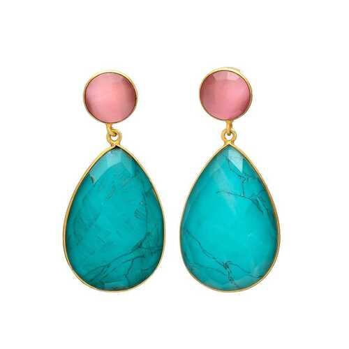 New arrival Turquoise and pink hydro gemstone earring