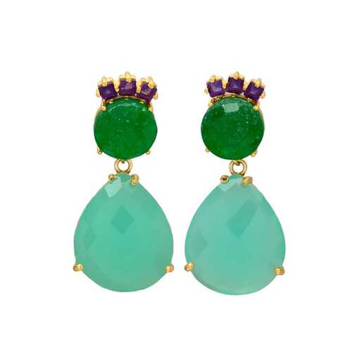 new arrival aqua chalcedony and green onyx gemstone drop earring