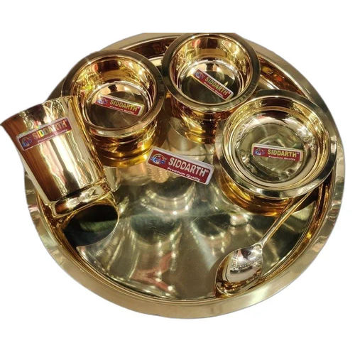 Brass Dinner Thali Set - Color: Golden