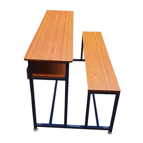 Wooden Polished School Dual Desk Bench - Color: Brown