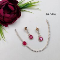 Color Stone Glittering American Diamond Necklace Set