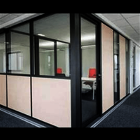 Aluminium Glass & Particle Board Partition - 4mm Plain Glass, 12mm Particle Board, Grey | Features Alloy Material, Rectangular Shape, Polished Surface, 1-year Warranty