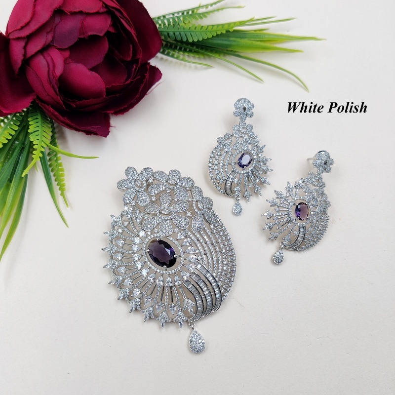 Roundy Shape With Flory Design American Diamond Locket Set