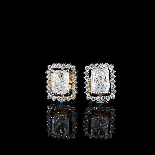 Lab-Grown Diamond Yellow Gold Earrings - Diamond Cut: Excellent