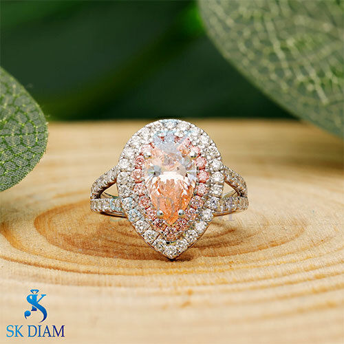 Pink Pear Lab-Grown Diamond Ring in 18KT Gold: A Masterpiece by SK Diam