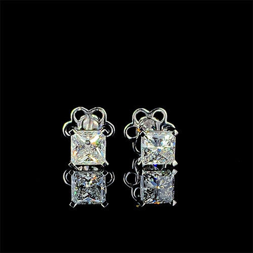 Princess Cut Diamond Stud Earrings - 18kt White Gold, 2ct Total Diamond Weight, VS1 Clarity, E Color, Excellent Cut, Synthetic Diamonds