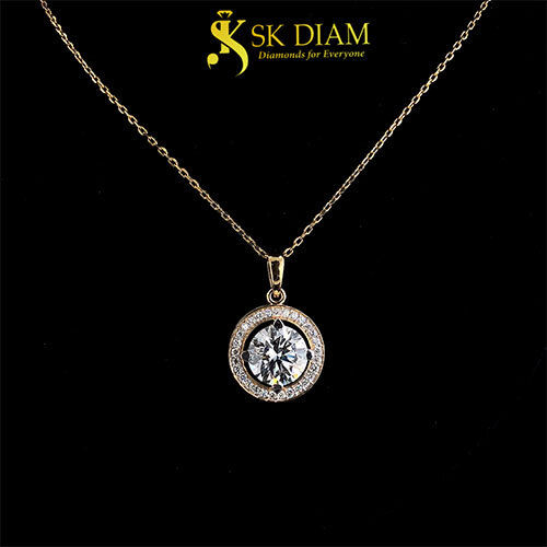 Halo Diamond Pendant by SK Diam | 18KT Gold and 3.40 Carat | Radiant Grace