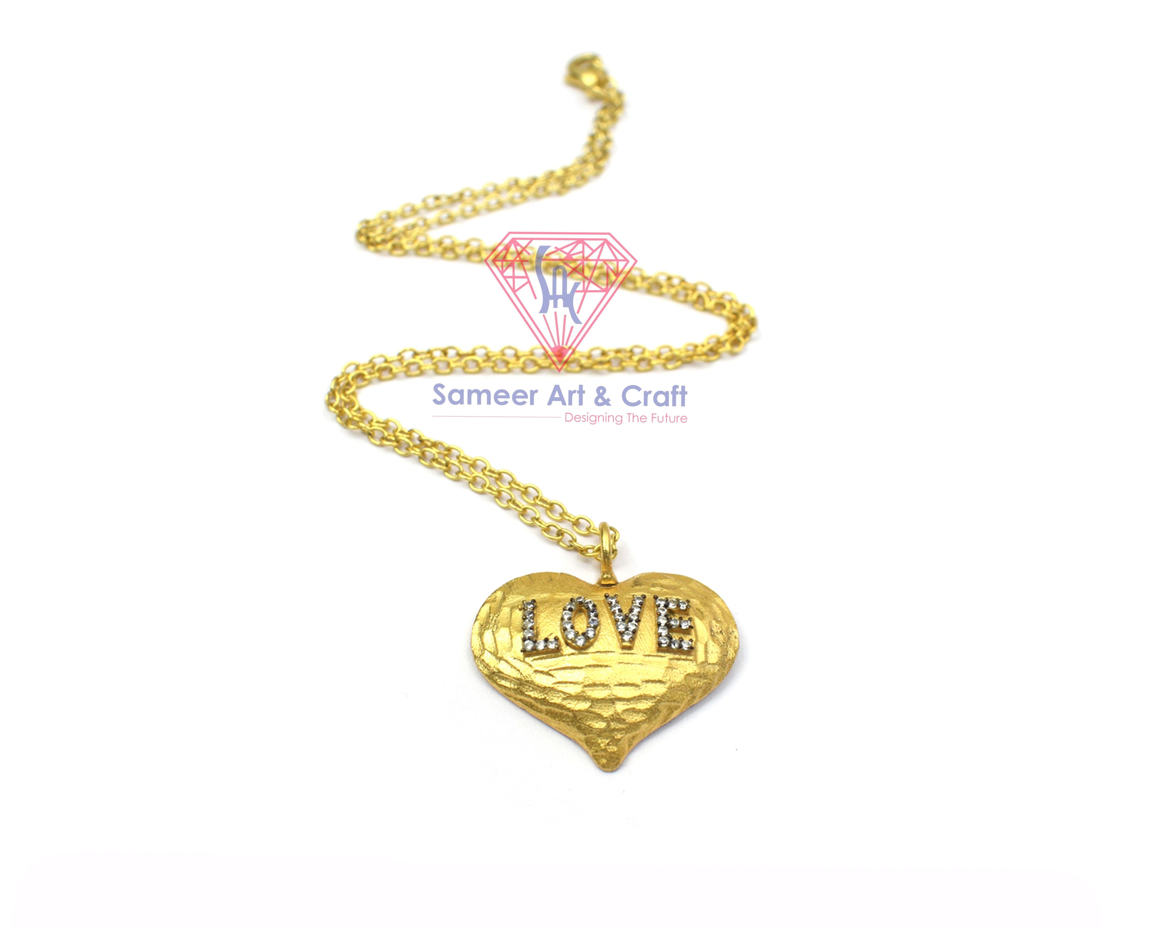 Heart Shape With CZ 18K Gold Plated Handmade Necklace Pendant