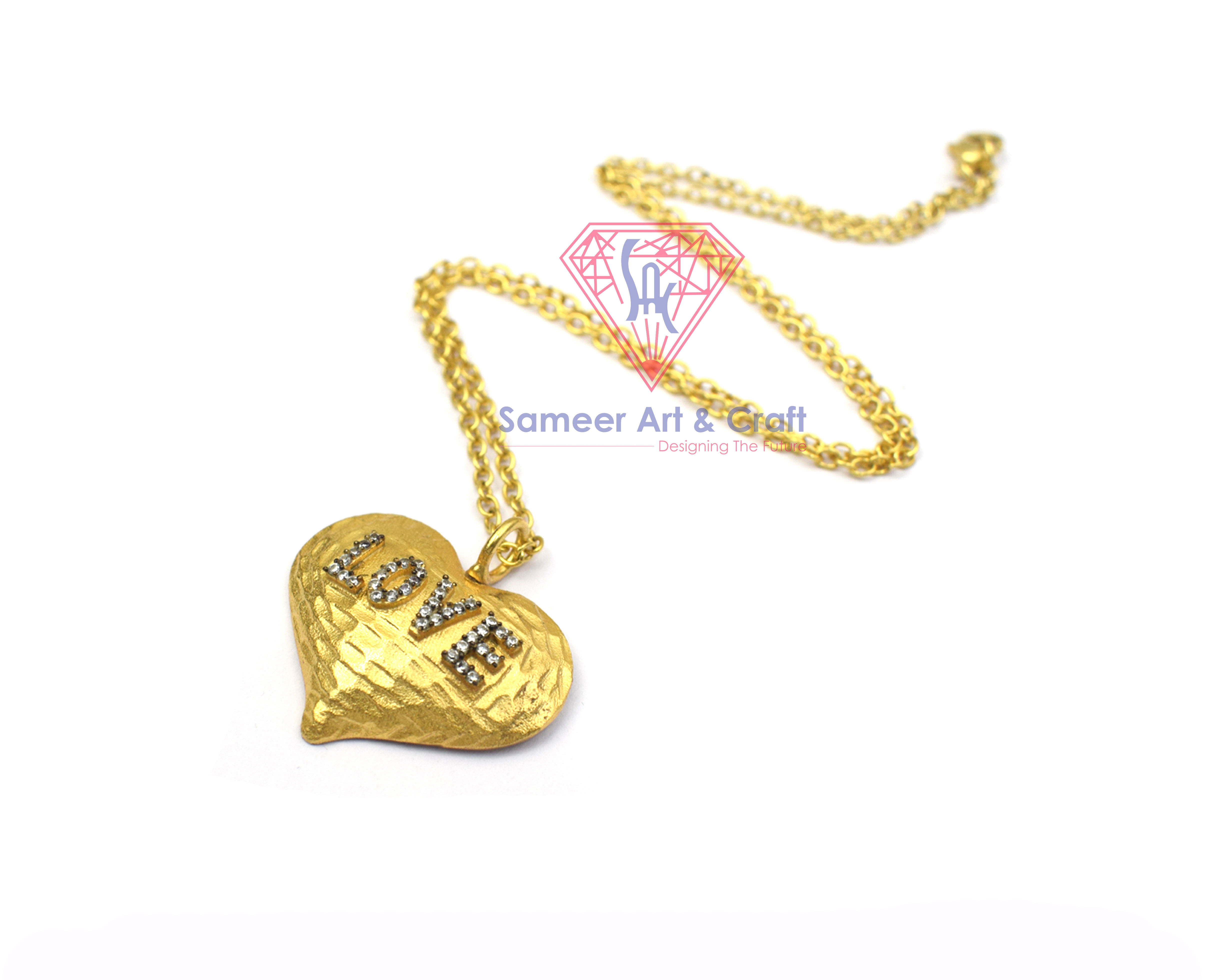 Heart Shape With CZ 18K Gold Plated Handmade Necklace Pendant