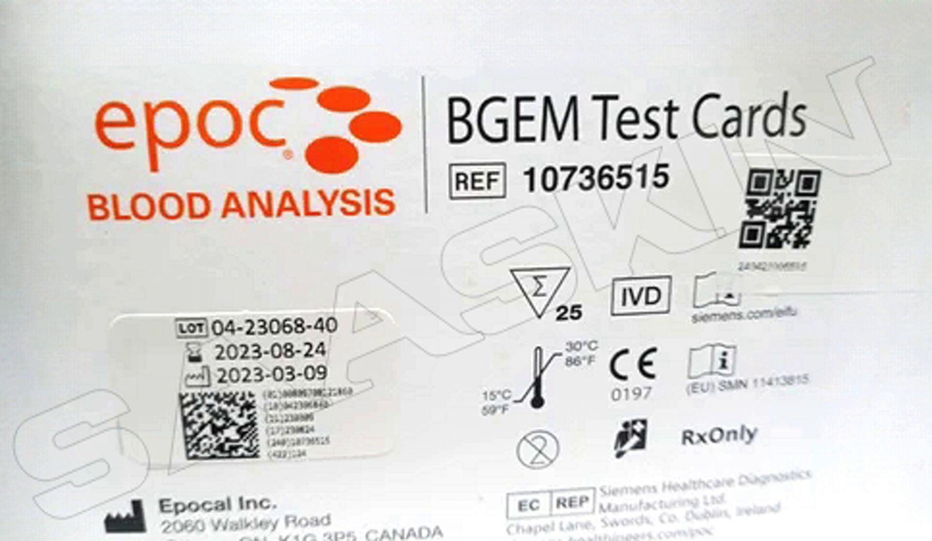 Siemens epoc BGEM Test Card (25T)