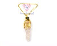 Rose Quartz And Labradorite Gemstone With Gold Plated Wire Wrapped Necklace Pendant