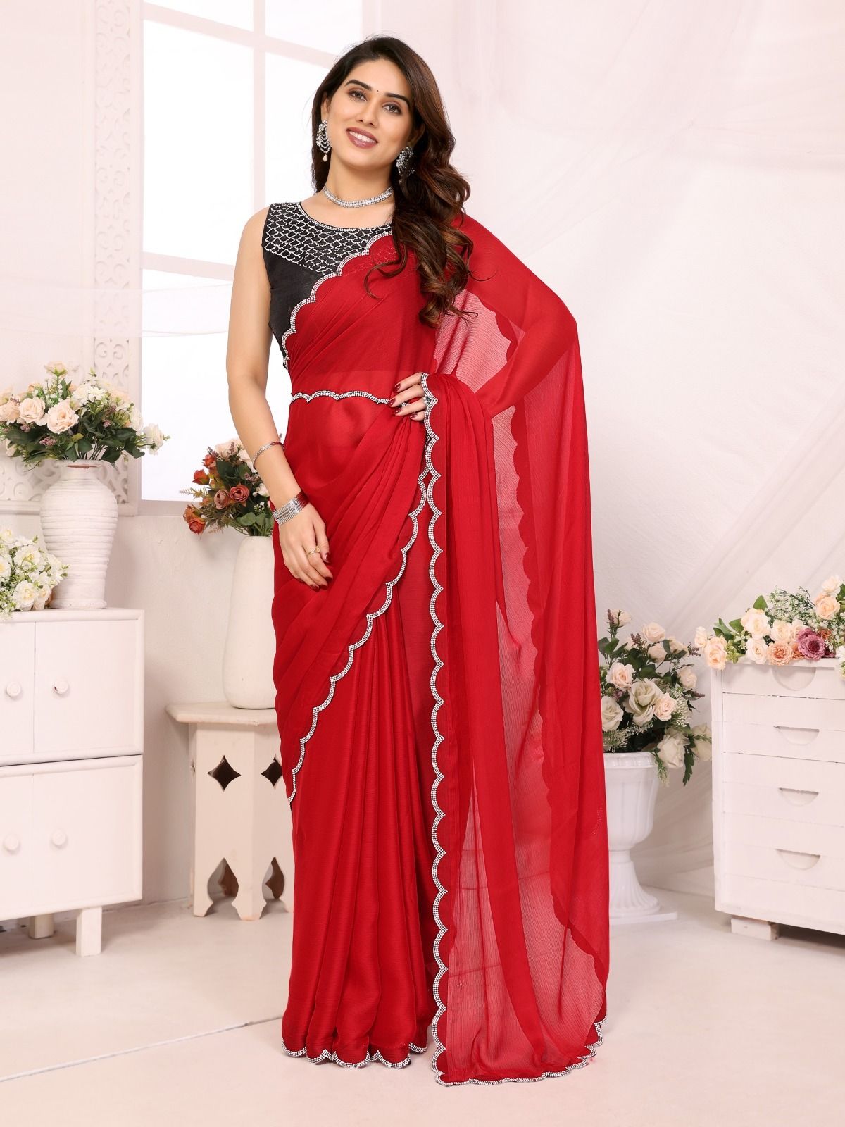 SATIN CIFFON SAREE